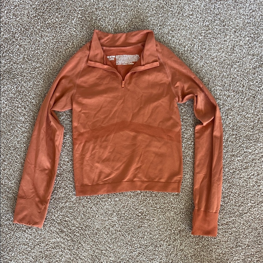 PINK Victoria's Secret Orange Fitted Long Sleeve Polo Sweatshirt